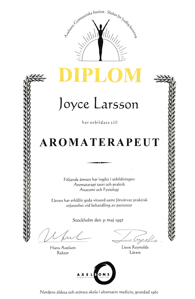 Joyce-Healthcare Axelsons Aromatherapy Certified